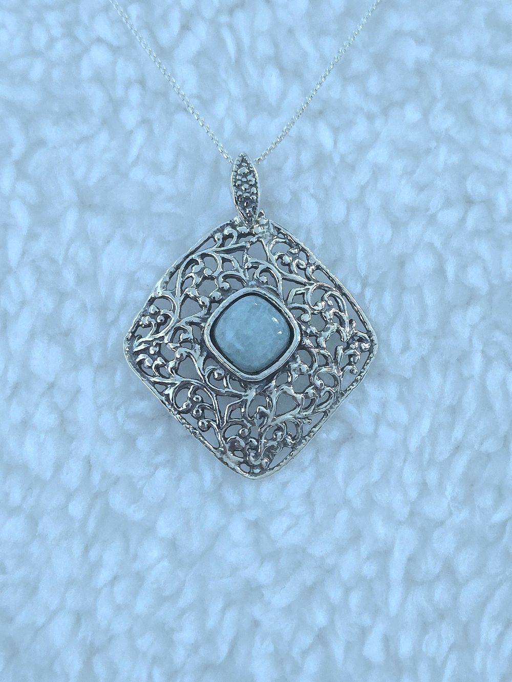 Noa Zuman Silver🤍 Square Scroll📜 with Amazonite Pendant Necklace - NWT - Picture 4 of 16
